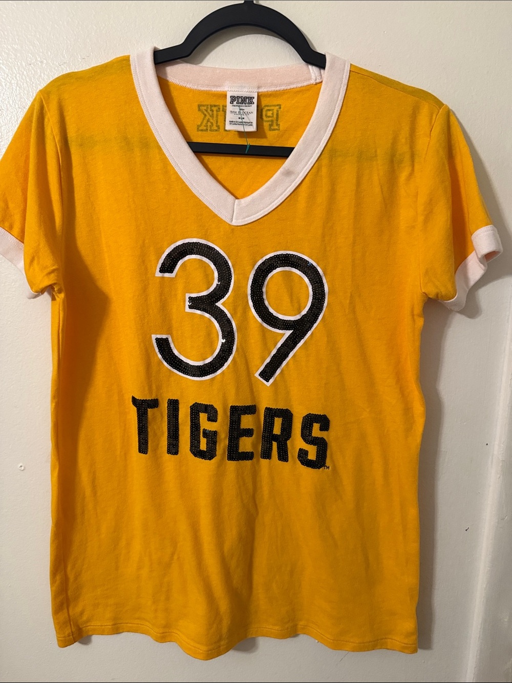 PINK Victoria's Secret Yellow V-Neck '39 Tigers' Tee